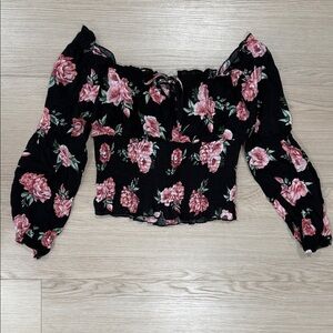Almost Famous Black and Pink Floral Coquette Blouse